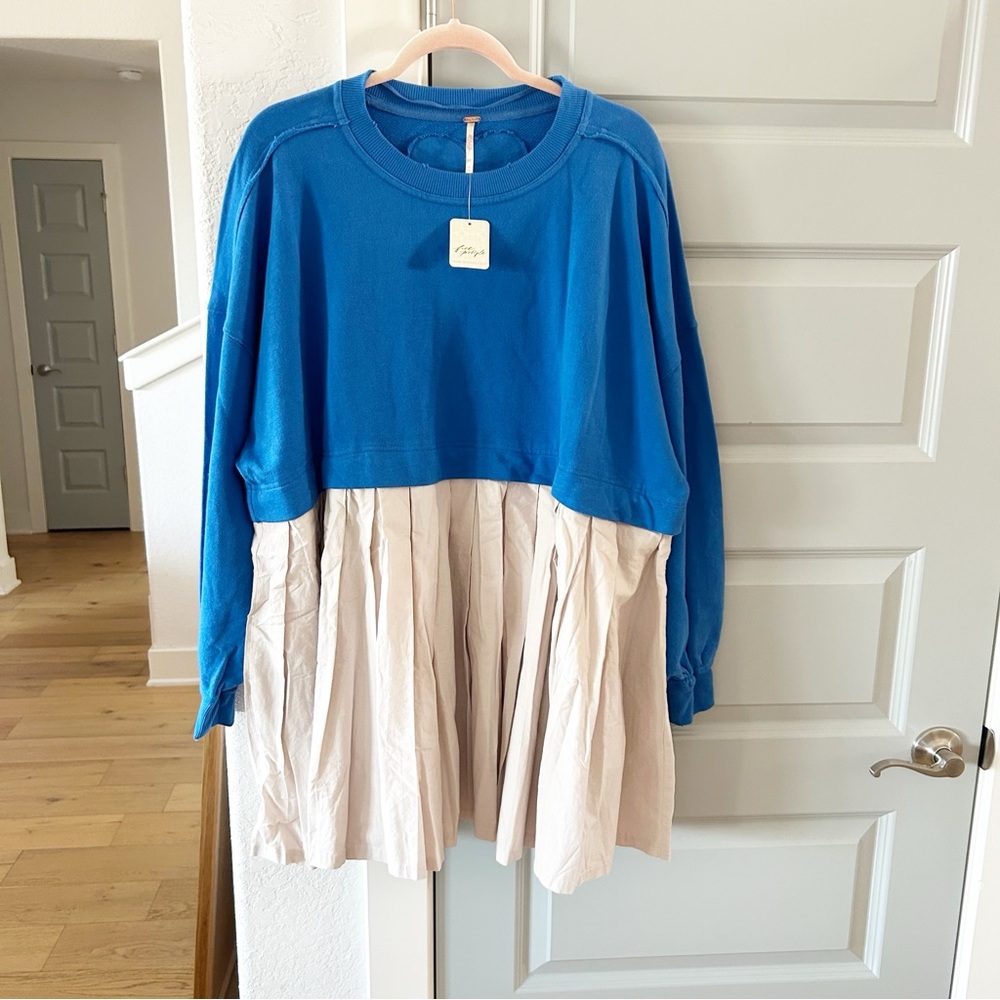 NWT Free People Eleanor Sweatshirt Dress Lake Victoria Blue - Picture 2 of 7